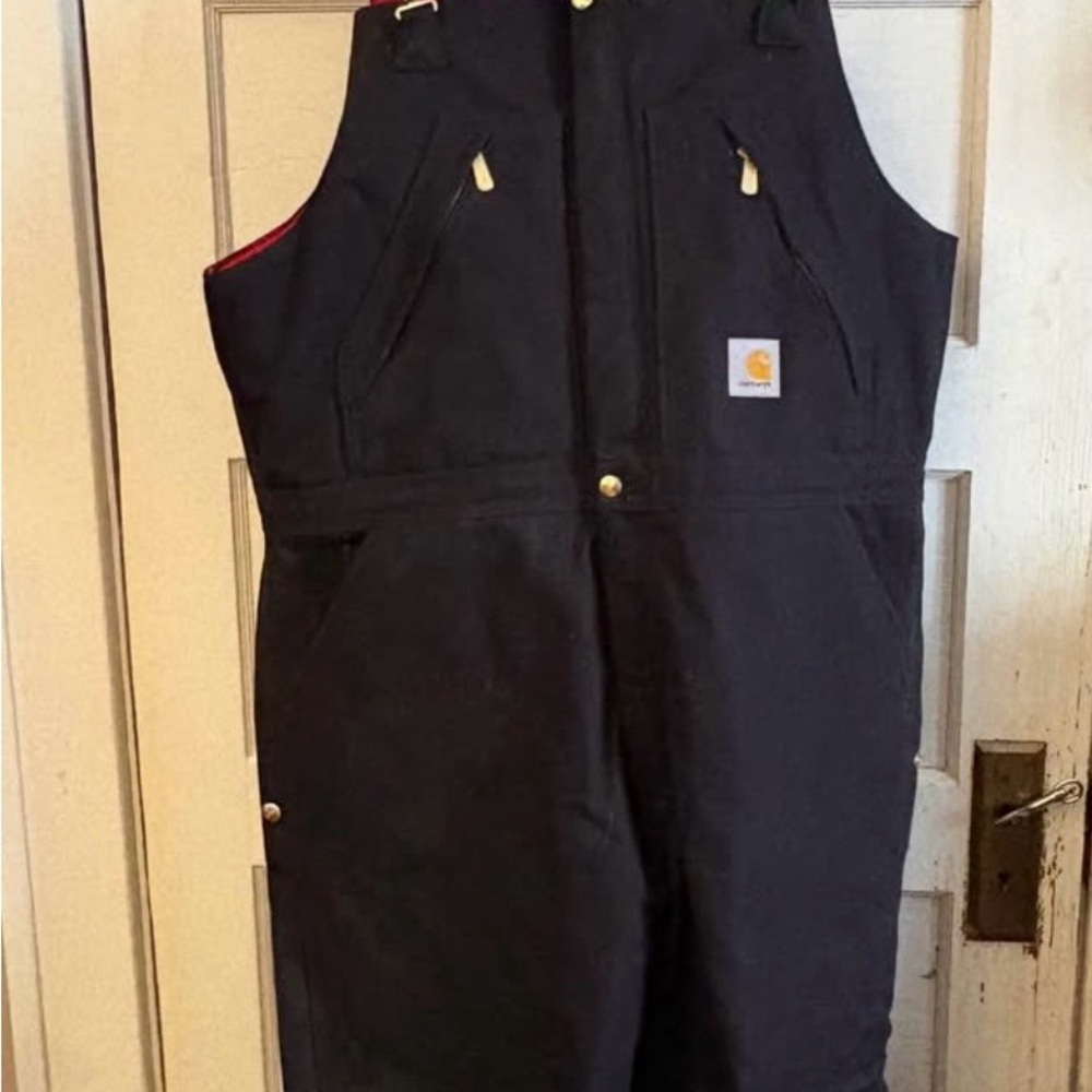 Carhartt bibbers in Black with red Quilt inside Overalls Zipper & snap closures